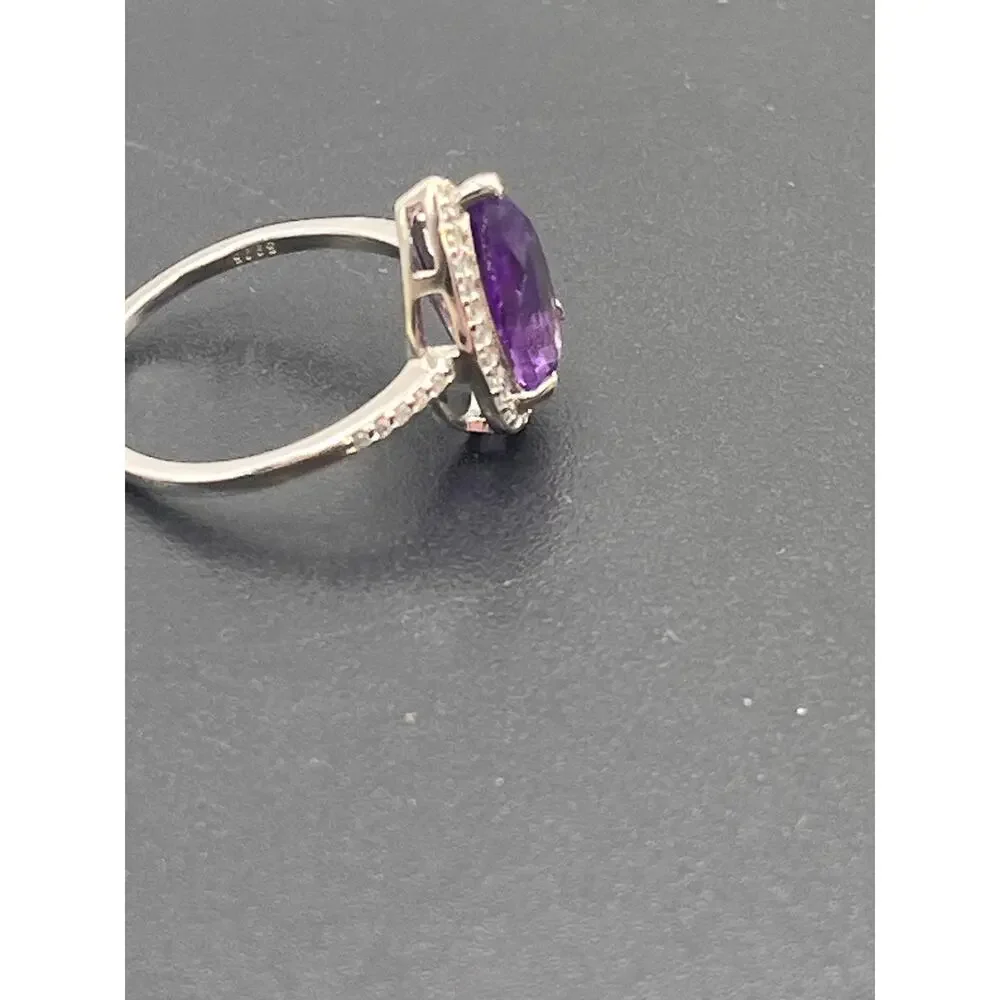 S925 Sterling Silver Pear‎ Shaped Purple Amethyst CZ ring Sze 8.25